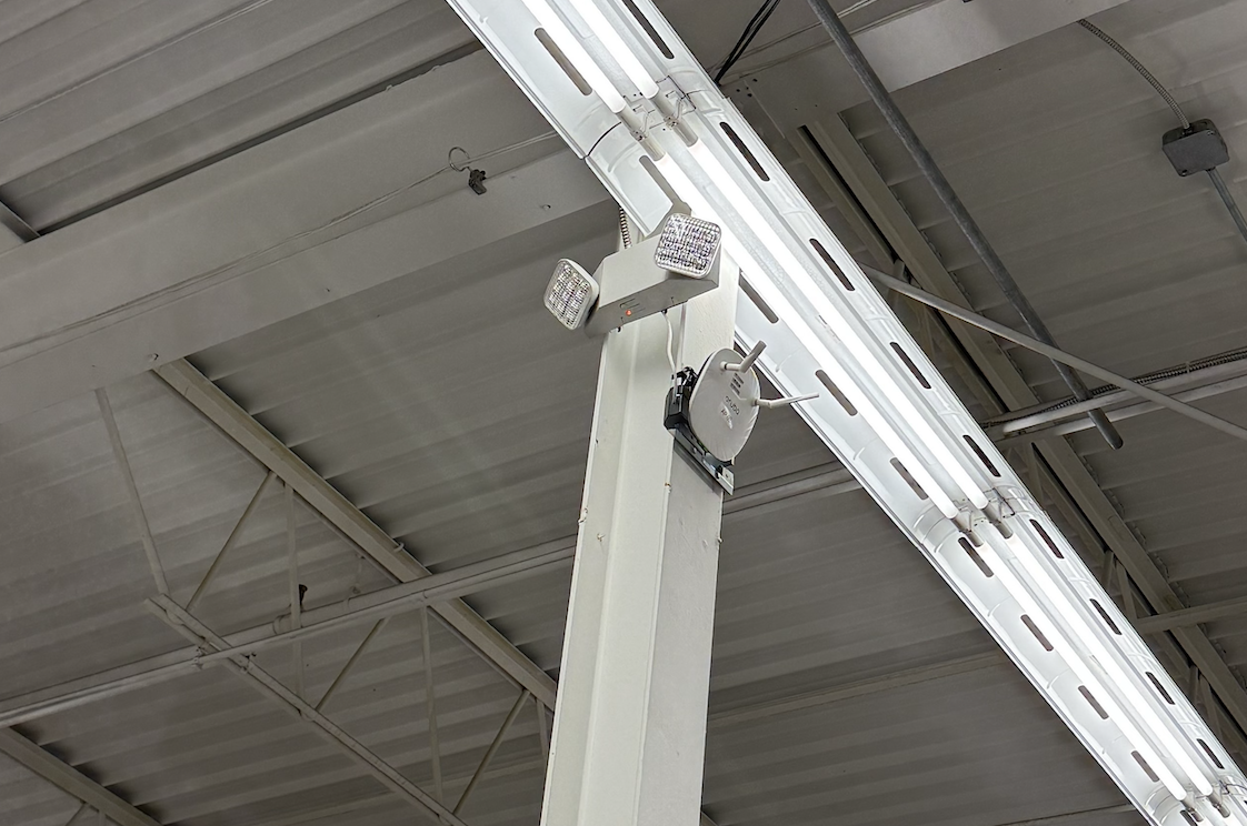 Modern exit and emergency lighting system in operation